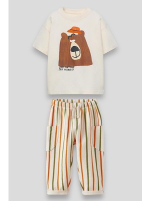 Magu Hayvancık Desenli T-Shirt Çizgili Eşofman Alt-Üst Takım Erkek Çocuk