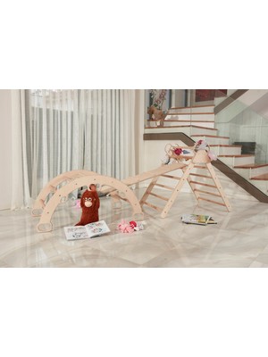 Ahşap Montessori Büyük Boy Oyun Seti | Ahşap Ark+Üçgen+Rampa | Montessori Eğitici Oyun Seti