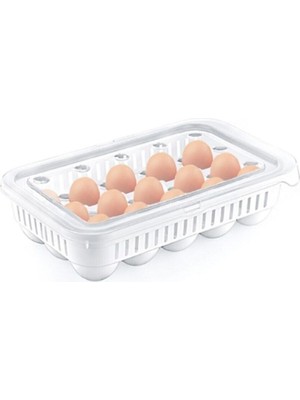 ALMITAL Plastik Kapaklı, 15 Li Yumurta Saklama Kabı - 28x17 cm, Açık Beyaz, Bulaşık Makinesinde Yıkanabilir