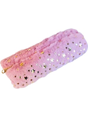 Peluş Kalemlik Silindir Tek Bölmeli Pudra Pembe,  Astarlı
