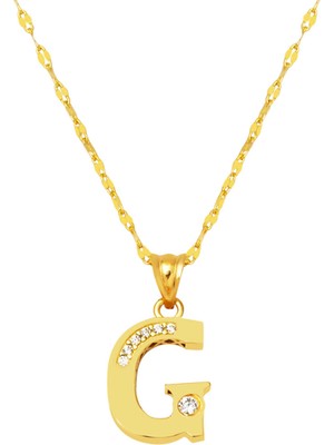 Lettera G Harfi 14 Ayar Altın Zincirli Kolye