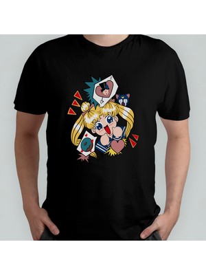 Pixxa Sailor Moon Ay Savaşçısı %100 Pamuklu Bisiklet Yaka T-Shirt Model 7