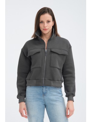 Pamuklu Içi Polarlı Cepli Crop Ceket