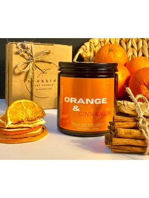 Stworkshop Orange & Cinnamon:  Dekoratif Hediyelik Özel Tasarım Portakal ve Tarçın Kokulu 390gr Büyük Mum  %100 Doğal Vegan Soya Wax  Mumu Sevgililer günü özel