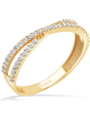 Diamond Line-Gülaylar 8 Ayar Sarı Altın Trend Taşlı Yüzük