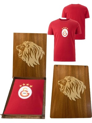 Galatasaray  4 Yıldız Kırmızı T-Shirt Aslan Ahşap Kutulu