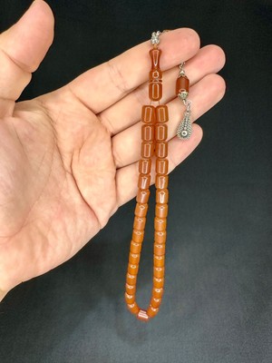 Anemore Collection Sevgiliye Özel Hediye Çubuk Kehribar Tesbih Kahverengi Kapsül Kesim 10MMX7MM H-1530.