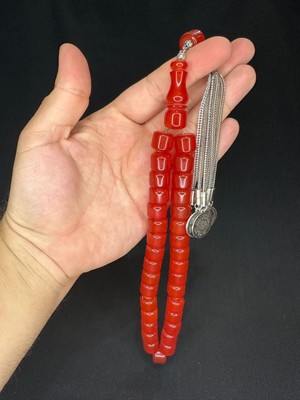 Anemore Collection Sevgiliye Özel Hediye Çubuk Kehribar Tesbih Kırmızı Renk Tekerlek Kesim Kelle Boy H-1555.