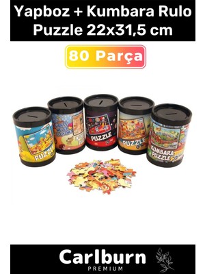 Özel Üretim Eğitici Zeka Geliştirici Öğretici 80 Parça Yapboz + Kumbara Rulo Puzzle 22X31,5 cm