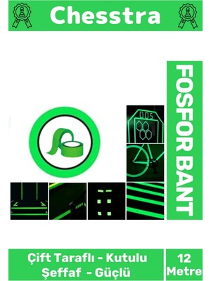 Chesstra Karanlıkta Işık Veren Yansıyan Kendinden Yapışkanlı Reflektör Yeşil Şerit Fosfor Neon Bant 12 Metre