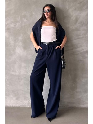 Lacivert Çift Pileli Kemerli Pantolon MG2330