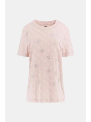 Guess Kadın Pembe 4g Logolu T-Shirt