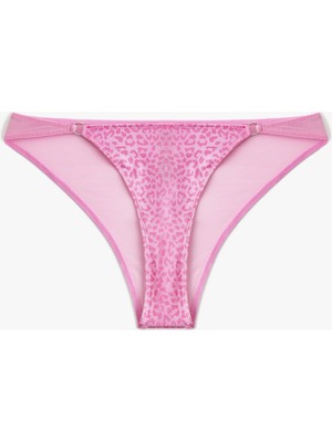 Koton Metal Aksesuarlı Tül Leopar Desenli Brazilian Külot