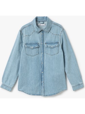 Koton Pamuklu Düğmeli Kapaklı Cep Detaylı Uzun Kollu Jean Gömlek