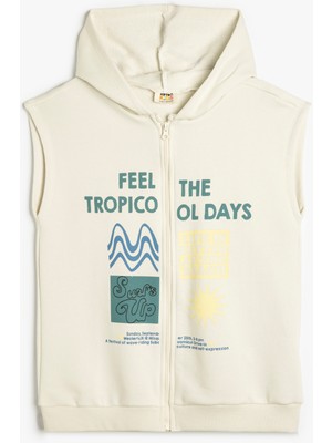 Koton Kapüşonlu Fermuarlı Slogan Baskılı Kolsuz Sweatshirt