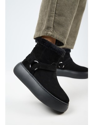 Manijero Caterina Kadın Deri İçi Kürklü Kuşaklı Siyah Bot