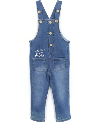 DobaKids Kedi Desen Aplikeli Unisex Bebek & Çocuk Denim Salopet Mavi 001-0001987