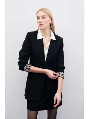 Sateen Mono Yaka Klasik Ceket - Siyah