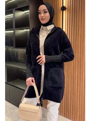 Julude Kapüşonlu Fermuarlı Yumoş Iplik Tesettür Hırka