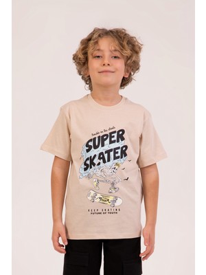 Skater Baskılı Bisiklet Yaka Yazlık Erkek Çocuk T-Shirt