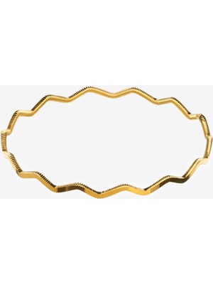 Black Sea Port 925 Ayar Gümüş Üzeri 22 Ayar Altın Kaplama Düz Zikzak Model Ajda Bilezik