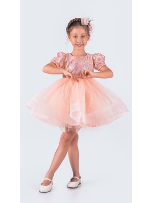 Mnk Baby & Kids Tütü Gren Etekli Kız Çocuk Pul Payetli Kısa Kol Kikidi Elbise MNK0601