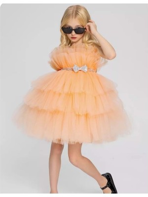 Mnk Baby & Kids Saten Kumaş , Tütülü Nimfea Kız Çocuk Abiye Elbise MNK0597