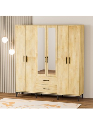 Garaj Home Doğa 6 Kapaklı 2 Çekmeceli Aynalı Dolap - Meşe