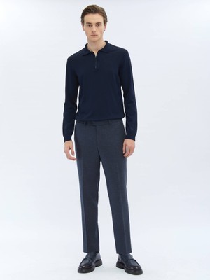 Açık Lacivert Düz Dokuma Fitted Fit Klasik Pantolon