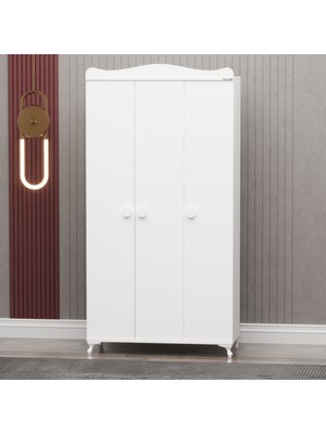 Garaj Home Yıldız Gardırop 3 Kapaklı Beyaz High Gloss Suntalam Aynasız Geniş İç Hacim