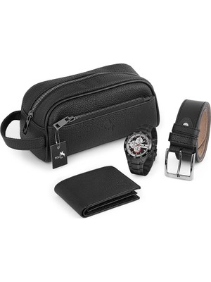 Polo Air Erkek Kol Saati El Çantası Cüzdan Kemer Set Siyah Kombin PL-0875E1 Siyah