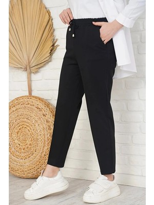 Memetti M Şekil Kadın Büyük Beden Siyah Havuç Paça Pantolon