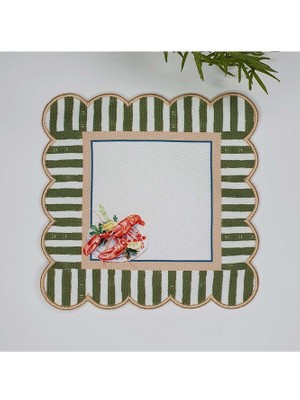 Decofav Dekoratif Kenar Istakoz Desenli Nakış Kenar Kumaş Kokteyl Peçetesi 1 Adet