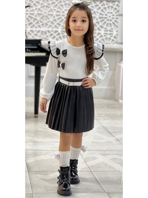 Deri Etekli Kız Çocuk Elbise