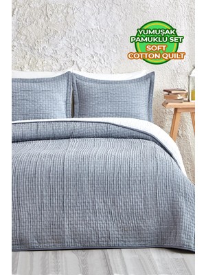 Pamuklu Çizgili Yatak Örtüsü Seti Çift ( Taraflı ) Kişilik 3 Parça Günlük Battal Pier