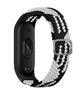 ZORE Xiaomi Mi Band 5 Uyumlu Krd-49 Örgü Kordon Zore - Siyah-Beyaz