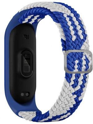 ZORE Xiaomi Mi Band 6 Uyumlu Krd-49 Örgü Kordon Zore - Mavi-Beyaz
