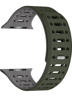 ZORE Watch 10 42MM Uyumlu Zore KRD-124 Silikon Kordon Strap Kayış-Koyu Yeşil-Gri