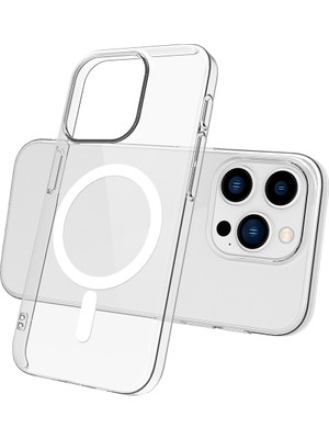 ZORE Apple iPhone 15 Pro Kılıf Magsafe Şarj Özellikli Şeffaf Tek Kamera Çerçeveli Porto Kapak-Renksiz