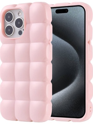 ZORE Apple iPhone 15 Pro Max Kılıf Parlak Esnek Silikon Dom Dom Kapak-Pembe