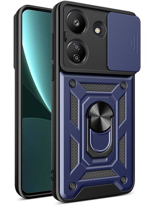 ZORE Xiaomi Redmi 13C Kılıf Magnetik Standlı Kamera Korumalı Zore Sürgülü Vega Kapak-Mavi