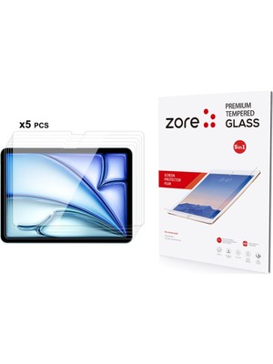 ZORE iPad Air 11 2024 Uyumlu 5in1 Tablet Temperli Cam Ekran Koruyucu-Şeffaf