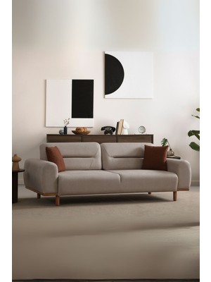 Efruz Üçlü Kanepe & Koltuk & Mekanizmalı Genişleyebilir Yataklı Koltuk - Krem Keten Kumaş