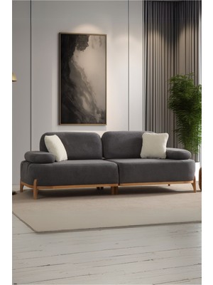 Berina Üçlü Kanepe & Koltuk & Mekanizmalı Genişleyebilir Yataklı Koltuk - Antrasit Bukle Kumaş