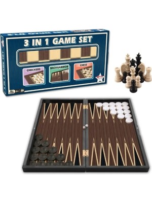 Ergin Group Büyük Boy Ceviz Kaplama Ahşap Tavla Dama Satranç Takımı Seti 32 Pullu Satranç Taşlı