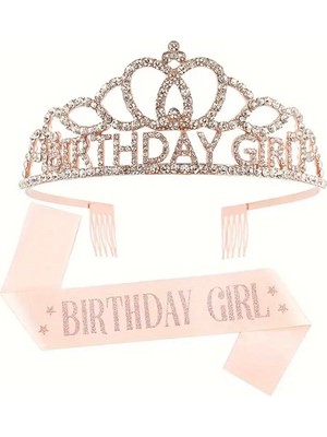 Didosh Party House Taşlı Doğum Günü Tacı ve Happy Birthday Yazılı Saten Kuşak Şık Tasarım