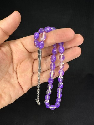 Anemore Collection Sevgiliye Özel Hediye Toz Kehribar Tesbih Mor Renkli Beyzi Kesim 11MMX7,5MM H-1667.