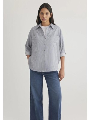 Mavi Uzun Kollu  Puslu Mavi Çizgili Kadın Gömlek  1211069-89153