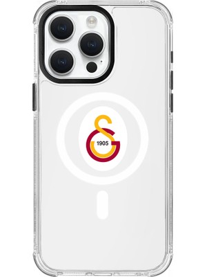 iPhone 15 Pro Max Uyumlu Galatasaray Parçalı Logo Şeffaf Magsafe Lisanslı Telefon Kılıfı
