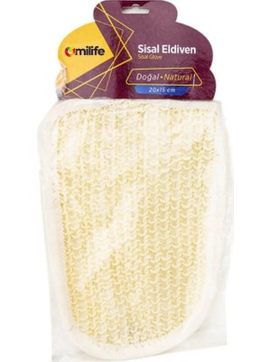 Omilife Sisal Organik Eldiven Banyo Lifi Doğal Malzemeden 1 Adet Örgü Model Kese
